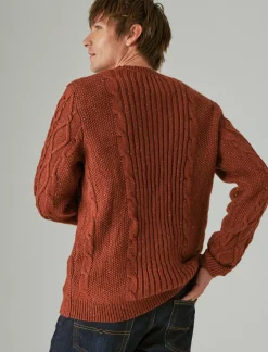 Lucky Brand mixed stitch tweed crew neck sweater terracotta*MEN Sweaters