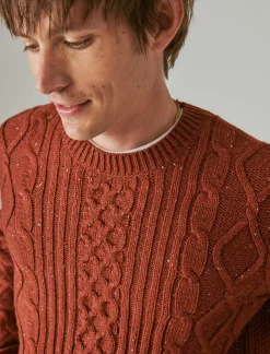 Lucky Brand mixed stitch tweed crew neck sweater terracotta*MEN Sweaters