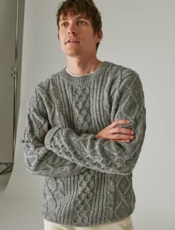 Lucky Brand mixed stitch tweed crew neck sweater medium heather grey*MEN Sweaters