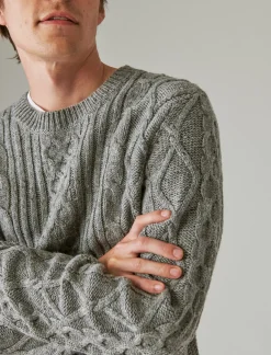 Lucky Brand mixed stitch tweed crew neck sweater medium heather grey*MEN Sweaters