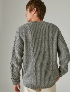 Lucky Brand mixed stitch tweed crew neck sweater medium heather grey*MEN Sweaters