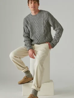 Lucky Brand mixed stitch tweed crew neck sweater medium heather grey*MEN Sweaters