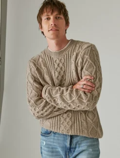 Lucky Brand mixed stitch tweed crew neck sweater vintage khaki*MEN Sweaters