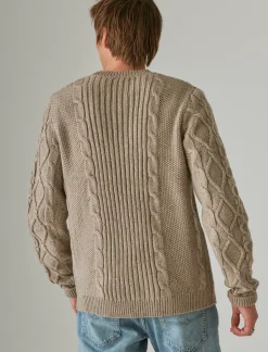 Lucky Brand mixed stitch tweed crew neck sweater vintage khaki*MEN Sweaters