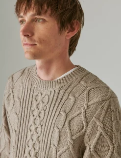 Lucky Brand mixed stitch tweed crew neck sweater vintage khaki*MEN Sweaters