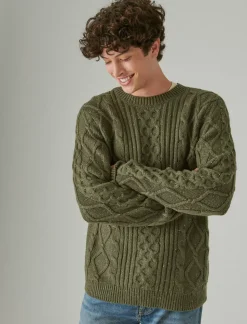 Lucky Brand mixed stitch tweed crew neck sweater olive night*MEN Sweaters