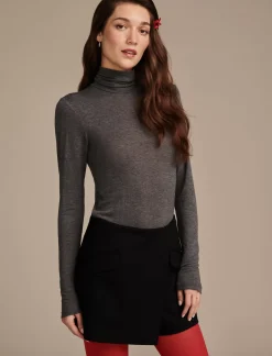 Lucky Brand mock neck layering top charcoal heather*WOMEN Knit Tops