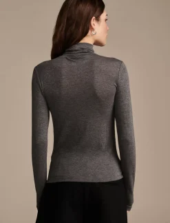 Lucky Brand mock neck layering top charcoal heather*WOMEN Knit Tops