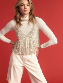Lucky Brand mock neck layering top egret*WOMEN Knit Tops
