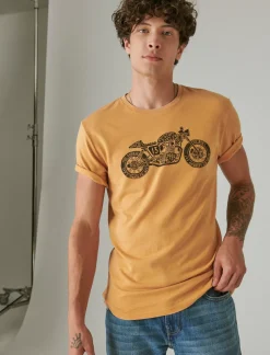 Lucky Brand moto bike spruce yellow*MEN Graphic Tees