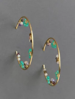 Lucky Brand multi beaded daisy hoop earring gold*WOMEN Jewelry