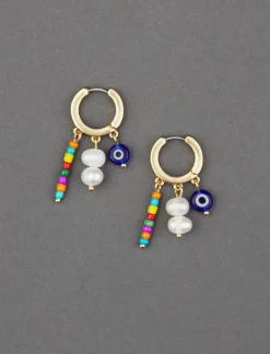 Lucky Brand multi color eveil eye hoop earring gold*WOMEN Jewelry
