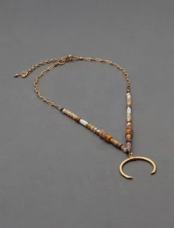 Lucky Brand multi stone beaded horn pendant necklace two tone*WOMEN Jewelry