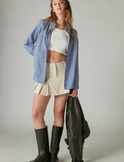 Lucky Brand multi stripe oversized seamed shirt sodalite blue stripe*WOMEN Blouses