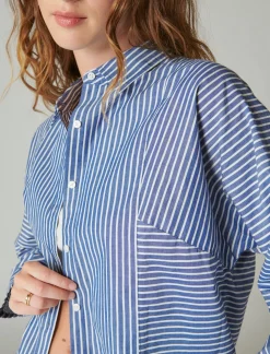 Lucky Brand multi stripe oversized seamed shirt sodalite blue stripe*WOMEN Blouses
