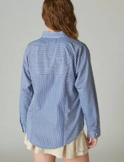 Lucky Brand multi stripe oversized seamed shirt sodalite blue stripe*WOMEN Blouses