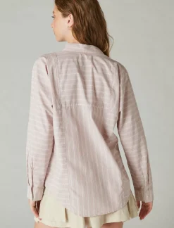 Lucky Brand multi stripe oversized seamed shirt dawn pink stripe*WOMEN Blouses