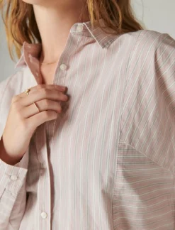 Lucky Brand multi stripe oversized seamed shirt dawn pink stripe*WOMEN Blouses