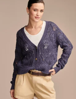 Lucky Brand open stitch button front cardigan washed blue*WOMEN Sweaters & Sweatshirts