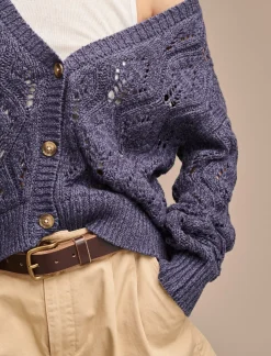 Lucky Brand open stitch button front cardigan washed blue*WOMEN Sweaters & Sweatshirts