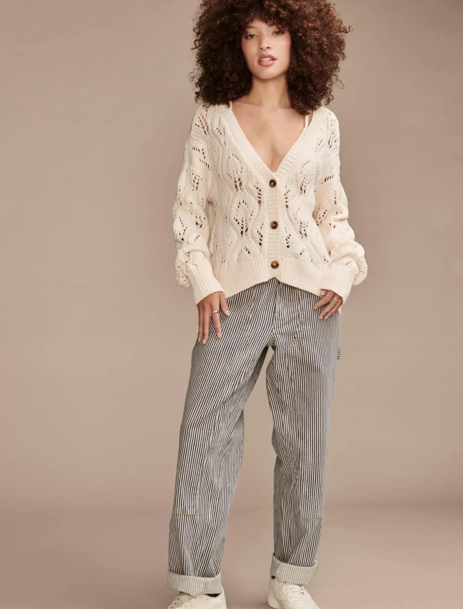 Lucky Brand open stitch button front cardigan tofu*WOMEN Sweaters & Sweatshirts