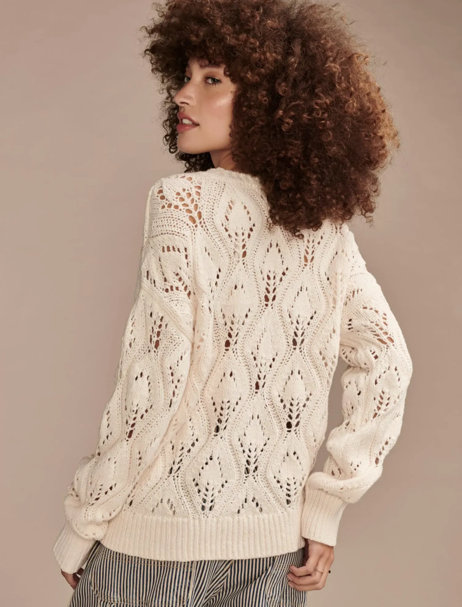 Lucky Brand open stitch button front cardigan tofu*WOMEN Sweaters & Sweatshirts