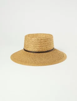 Lucky Brand open weave boater with leather tie medium brown*WOMEN Hats