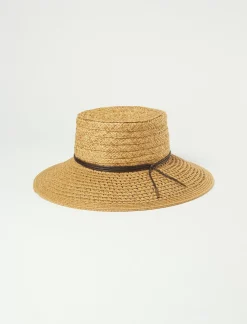 Lucky Brand open weave boater with leather tie medium brown*WOMEN Hats