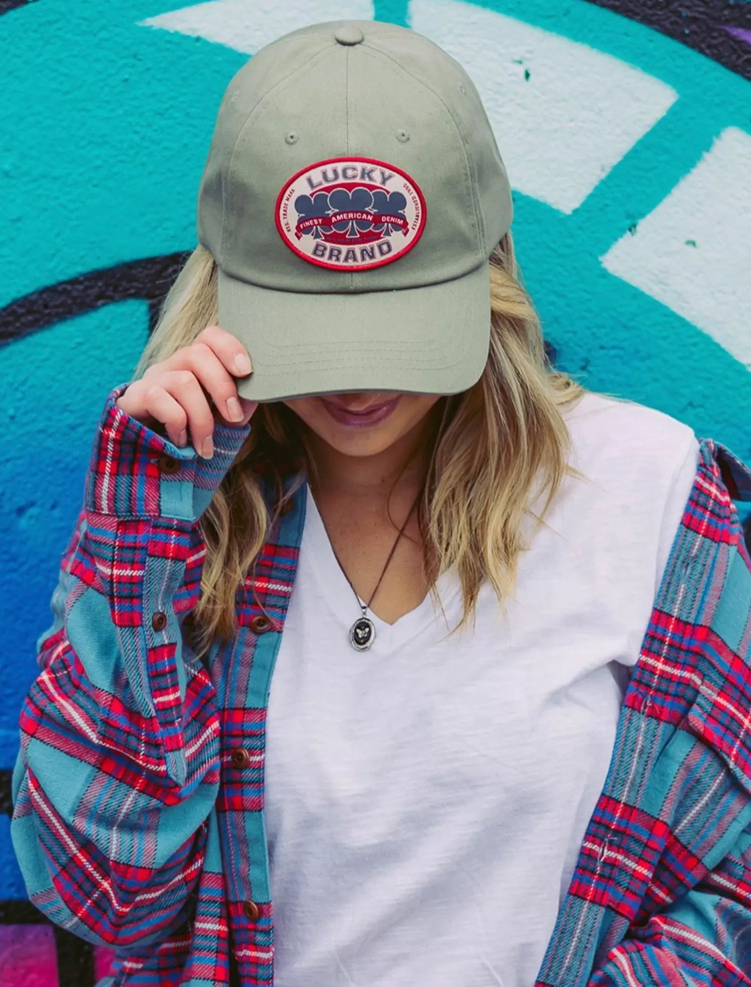 Lucky Brand oval clover patch dad hat bright green*MEN|WOMEN Hats