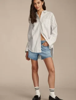 Lucky Brand oversized button back top natural/blue stripe*WOMEN Blouses