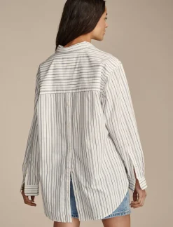 Lucky Brand oversized button back top natural/blue stripe*WOMEN Blouses