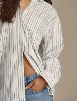 Lucky Brand oversized button back top natural/blue stripe*WOMEN Blouses