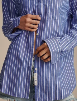 Lucky Brand oversized button back top blue stripe*WOMEN Blouses