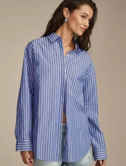 Lucky Brand oversized button back top blue stripe*WOMEN Blouses