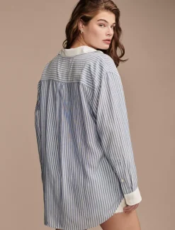Lucky Brand oversized drapey button down blue stripe mix*WOMEN Blouses