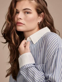Lucky Brand oversized drapey button down blue stripe mix*WOMEN Blouses