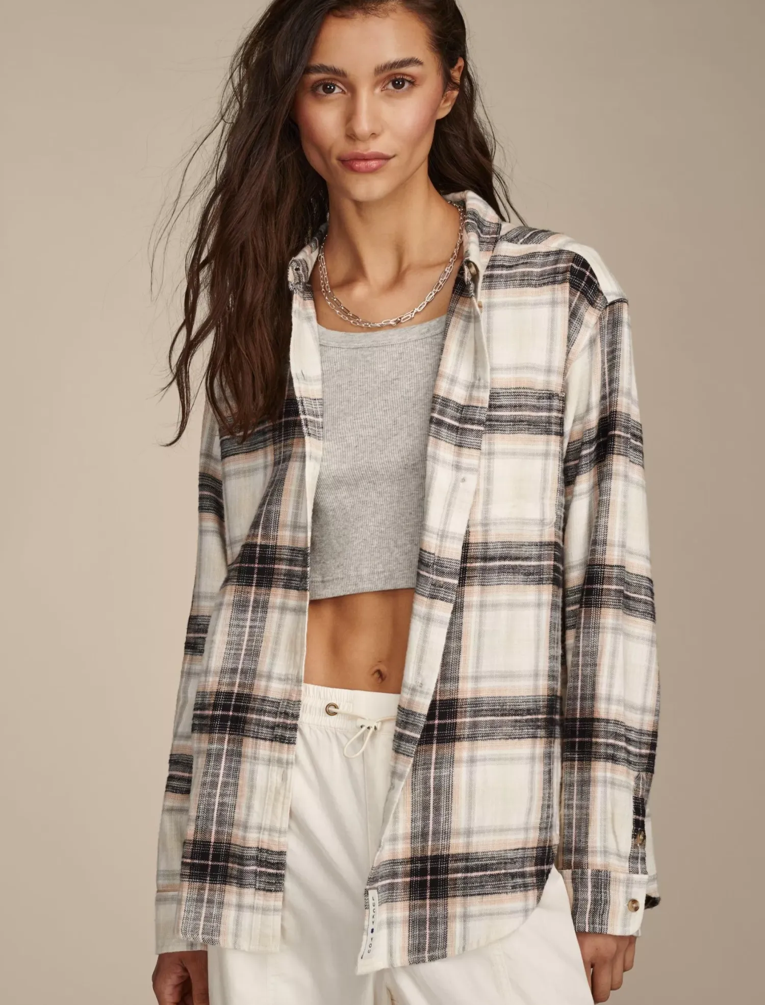 Lucky Brand oversized plaid boyfriend pocket shirt black plaid*WOMEN Blouses