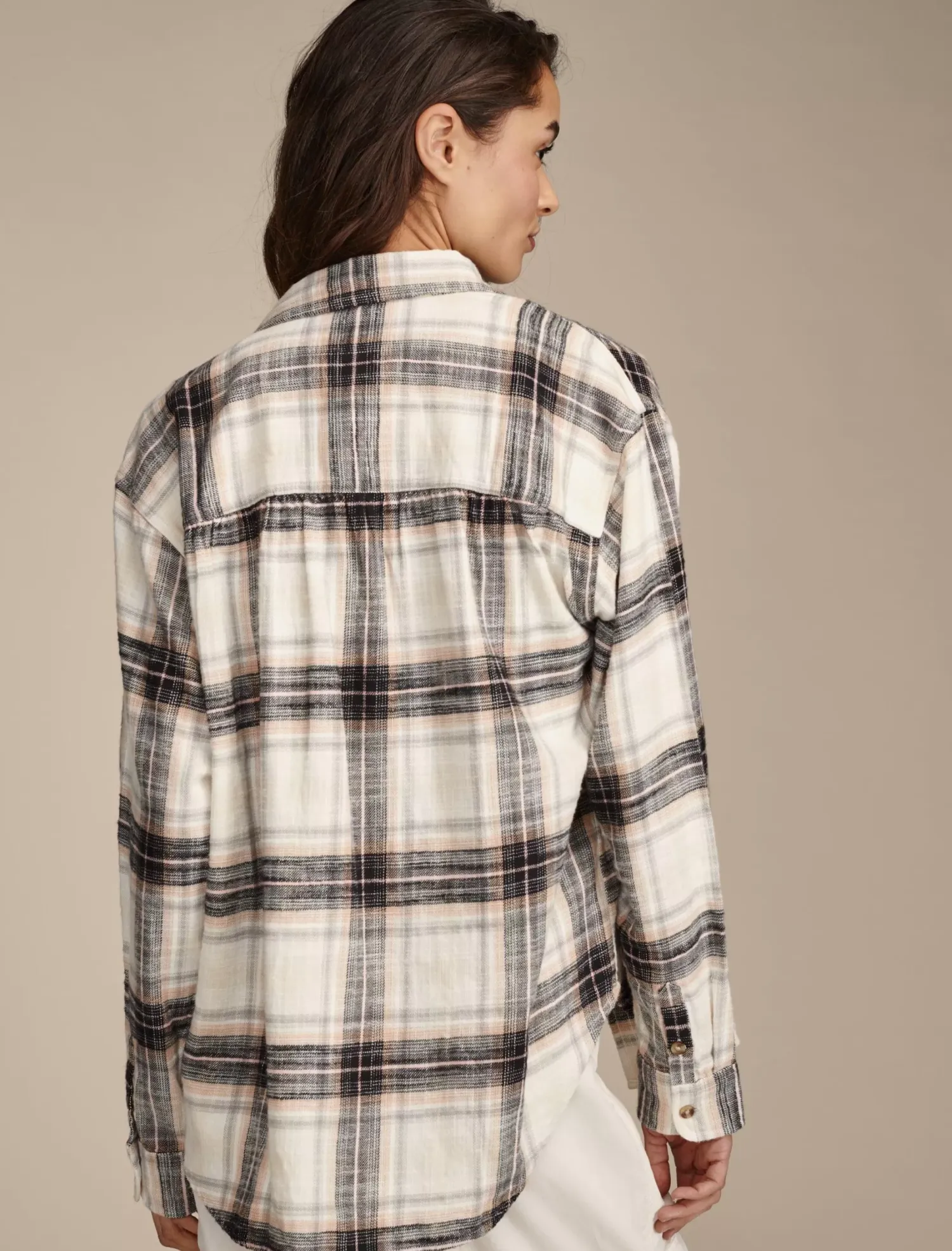 Lucky Brand oversized plaid boyfriend pocket shirt black plaid*WOMEN Blouses