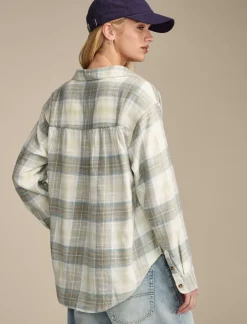 Lucky Brand oversized plaid boyfriend pocket shirt olive plaid*WOMEN Blouses