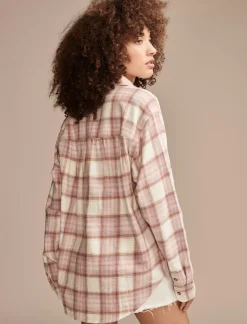 Lucky Brand oversized plaid boyfriend pocket shirt sepia rose plaid*WOMEN Blouses