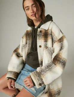 Lucky Brand oversized plaid shirt jacket cream plaid*WOMEN Jackets & Outerwear