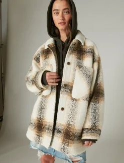 Lucky Brand oversized plaid shirt jacket cream plaid*WOMEN Jackets & Outerwear