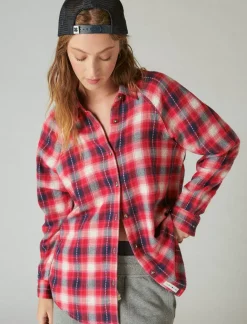 Lucky Brand oversized plaid tunic red clover plaid*WOMEN Blouses