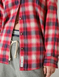 Lucky Brand oversized plaid tunic red clover plaid*WOMEN Blouses