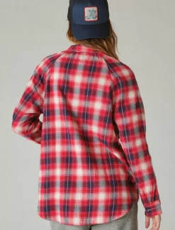 Lucky Brand oversized plaid tunic red clover plaid*WOMEN Blouses