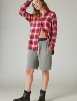 Lucky Brand oversized plaid tunic red clover plaid*WOMEN Blouses