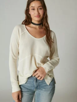 Lucky Brand oversized v neck waffle thermal egret*WOMEN Knit Tops