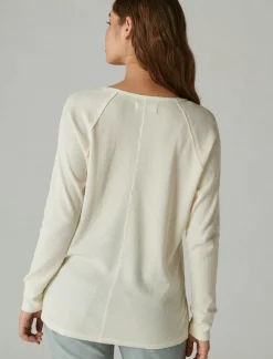 Lucky Brand oversized v neck waffle thermal egret*WOMEN Knit Tops
