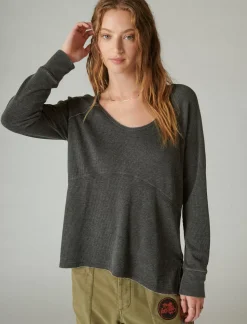 Lucky Brand oversized v neck waffle thermal jet black*WOMEN Knit Tops