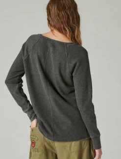 Lucky Brand oversized v neck waffle thermal jet black*WOMEN Knit Tops